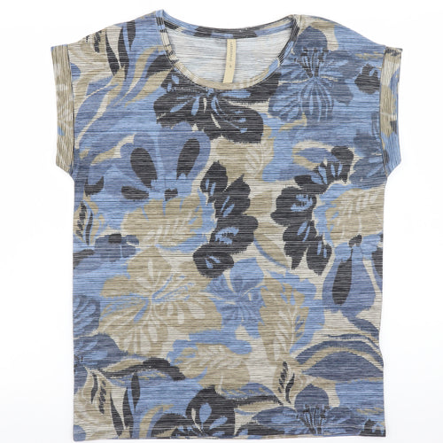 Soyaconcept Women’s Blue Floral Short Sleeve Viscose T-Shirt Size S