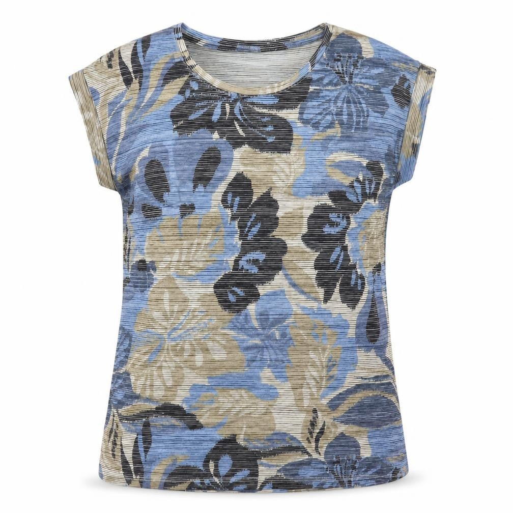 Soyaconcept Women’s Blue Floral Short Sleeve Viscose T-Shirt Size S