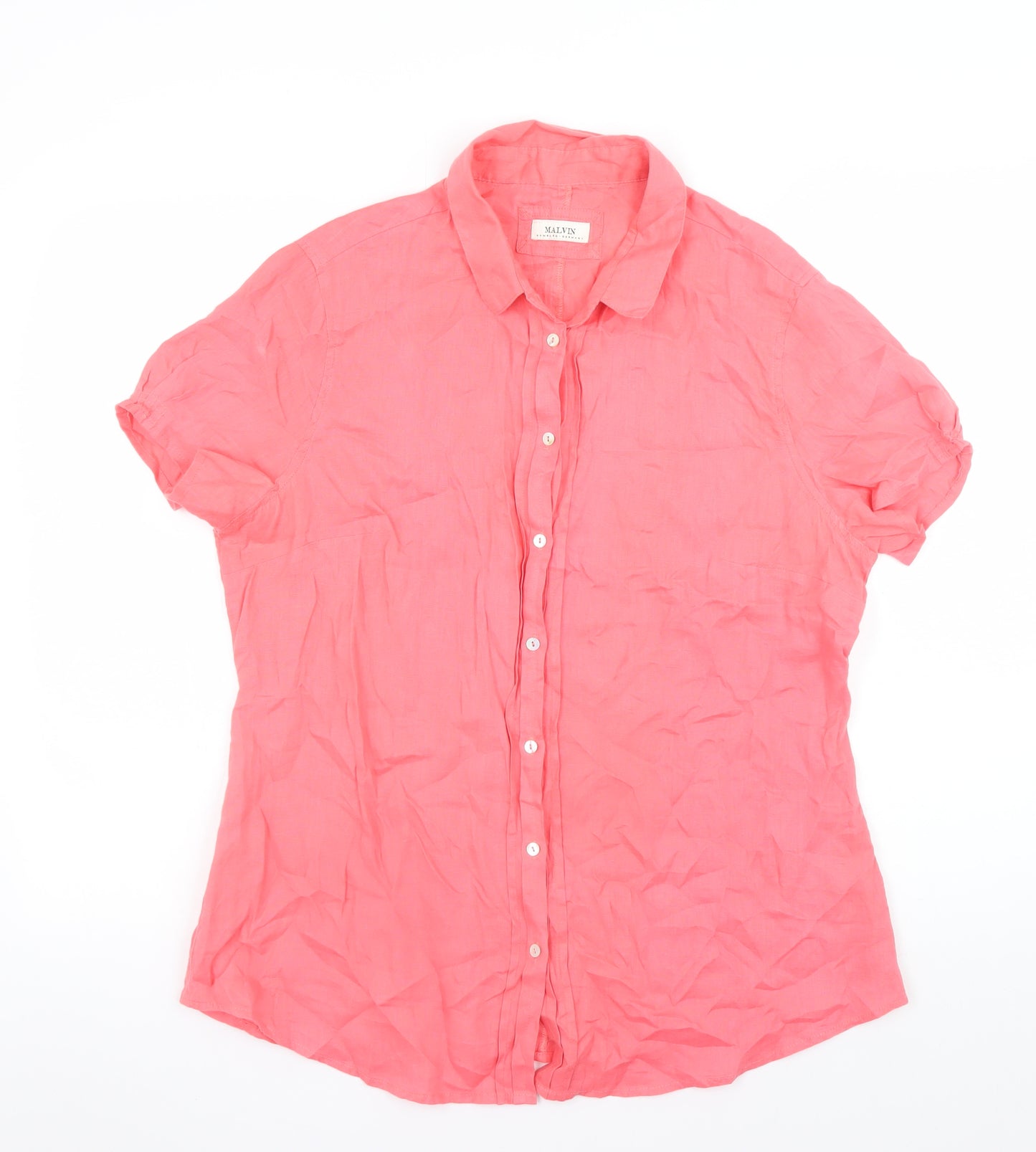 Malvin Women’s Pink Linen Short Sleeve Collared Button-Up Shirt Size 18
