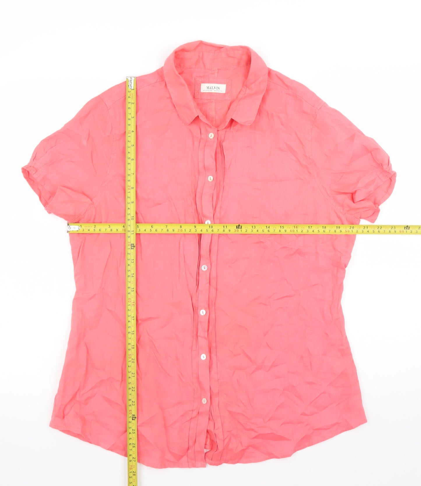 Malvin Women’s Pink Linen Short Sleeve Collared Button-Up Shirt Size 18