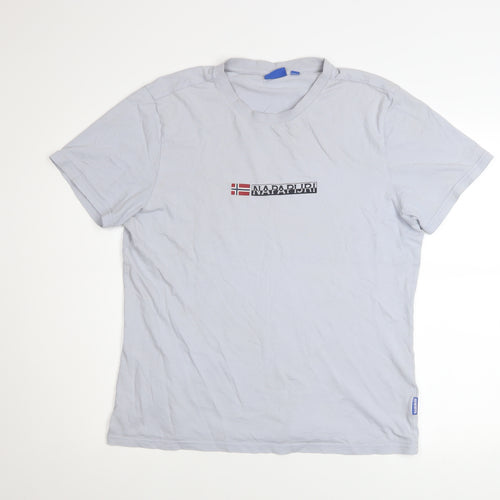 Napapijri Men Grey Logo Short Sleeve Crew Neck Cotton T-Shirt L