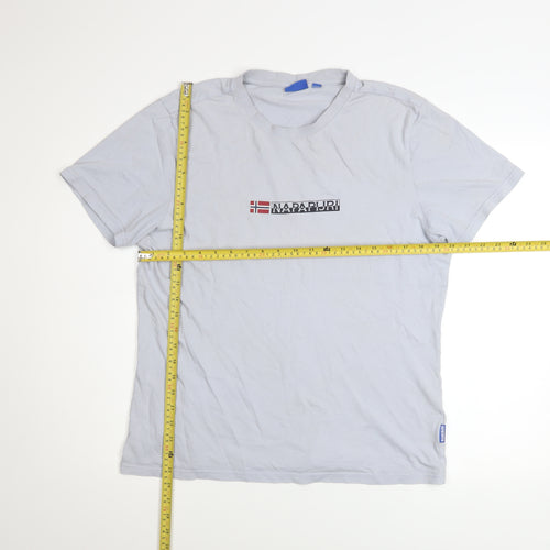 Napapijri Men Grey Logo Short Sleeve Crew Neck Cotton T-Shirt L
