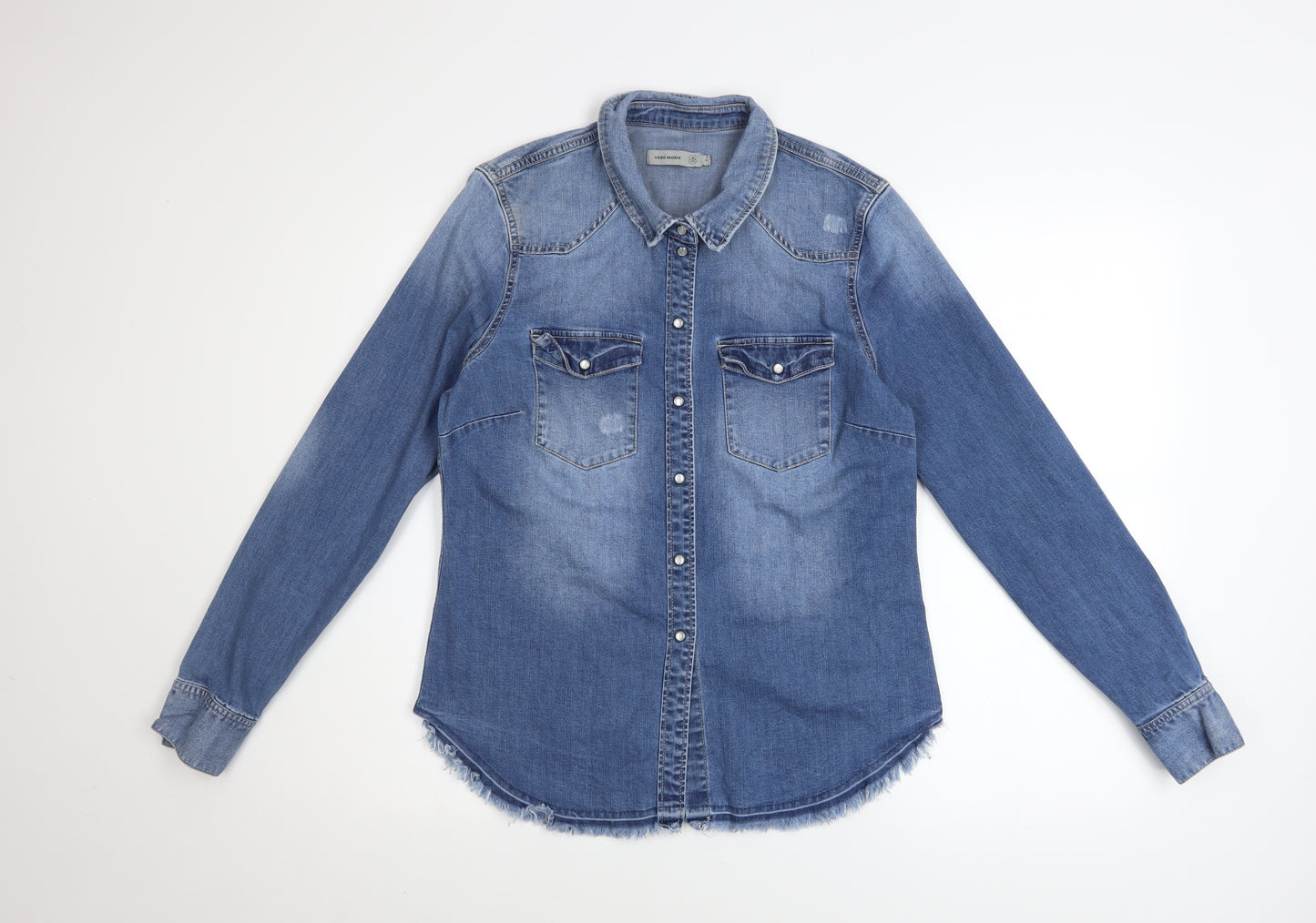 Vero Moda Women's Blue Denim Long Sleeve Button-Up Shirt L