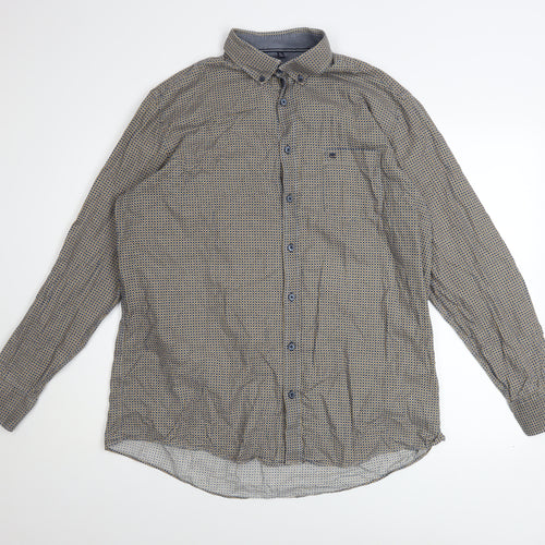 Casa Moda Men's Blue Geometric Long Sleeve Button-Up Shirt XL