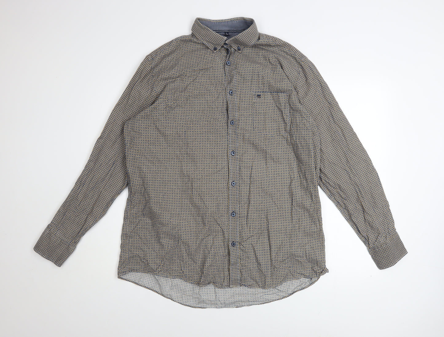 Casa Moda Men's Blue Geometric Long Sleeve Button-Up Shirt XL