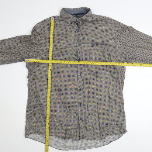 Casa Moda Men's Blue Geometric Long Sleeve Button-Up Shirt XL