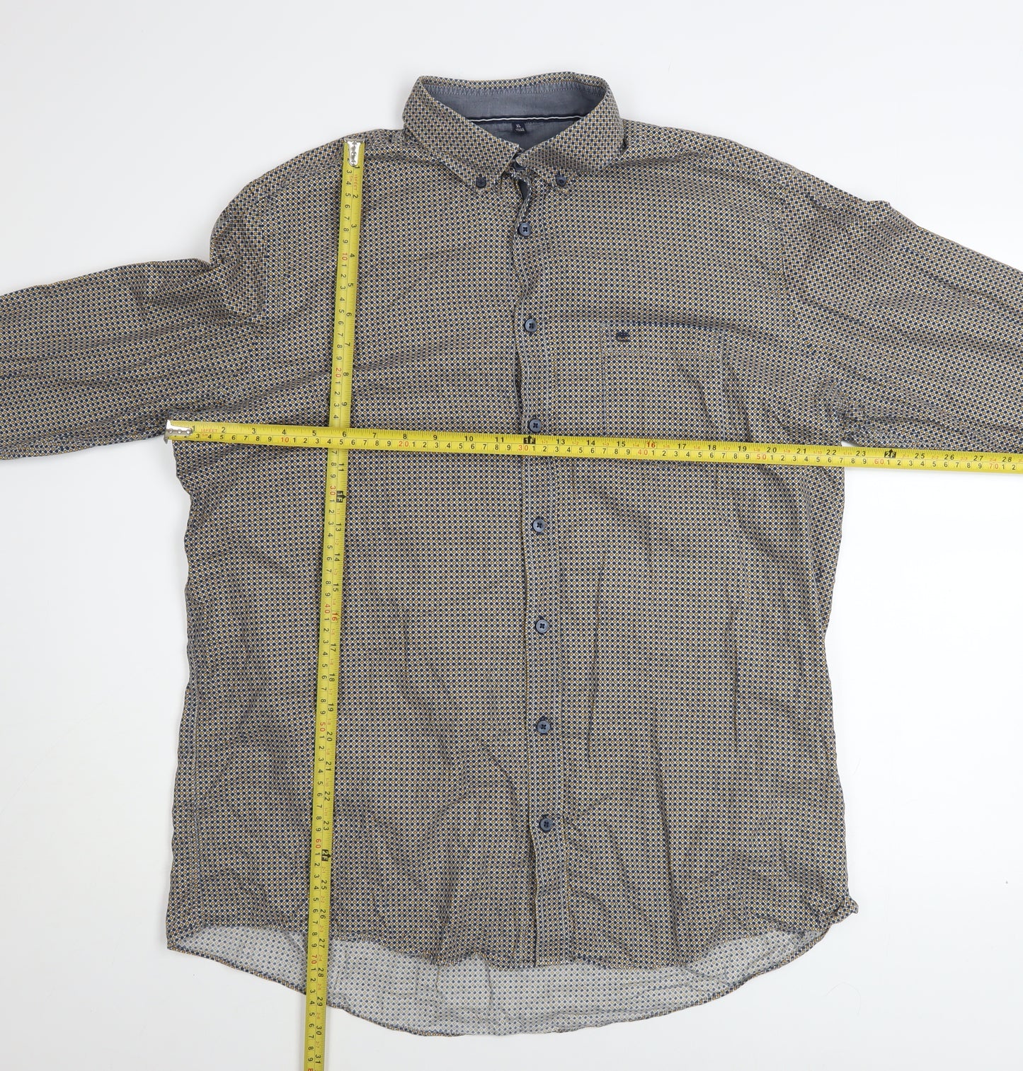 Casa Moda Men's Blue Geometric Long Sleeve Button-Up Shirt XL
