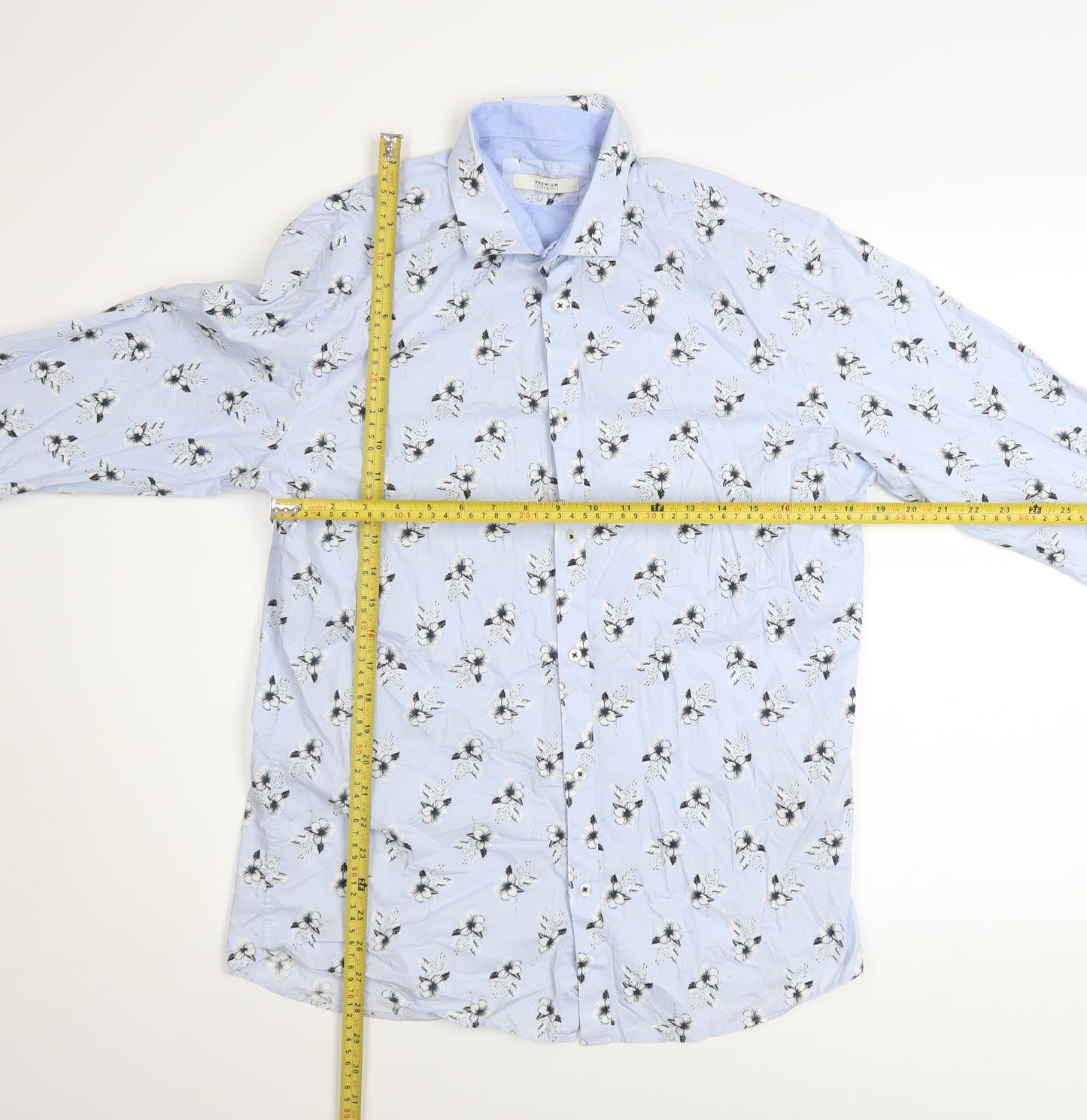 Jack & Jones Men's Blue Floral Long Sleeve Cotton Button-Up Shirt Size L 42