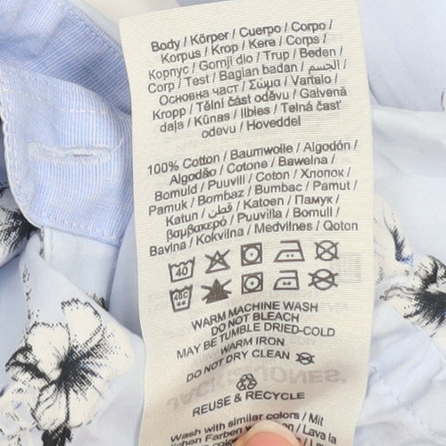Jack & Jones Men's Blue Floral Long Sleeve Cotton Button-Up Shirt Size L 42