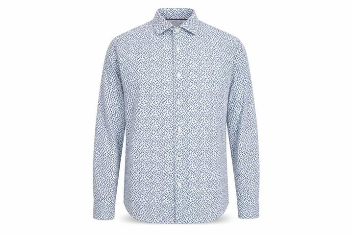 Mango Man Blue Slim Fit Geometric Cotton Long Sleeve Shirt M