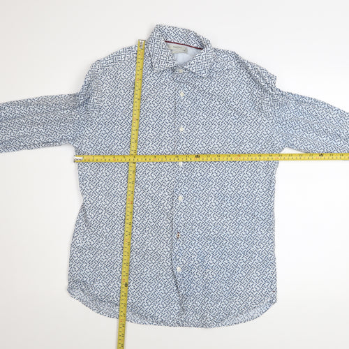 Mango Man Blue Slim Fit Geometric Cotton Long Sleeve Shirt M