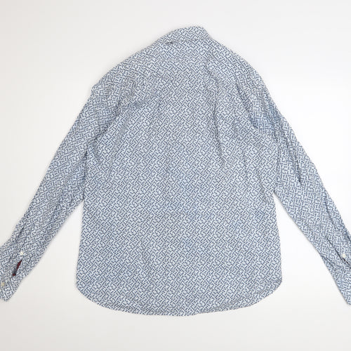 Mango Man Blue Slim Fit Geometric Cotton Long Sleeve Shirt M