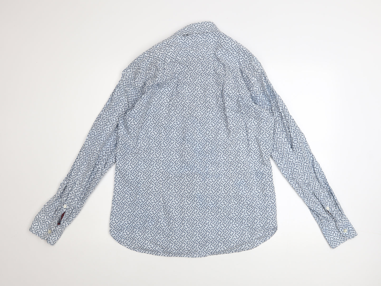 Mango Man Blue Slim Fit Geometric Cotton Long Sleeve Shirt M