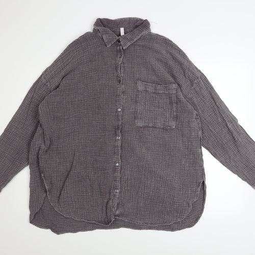 FB Sister Womens Grey Cotton Button-Up Casual Shirt Size L