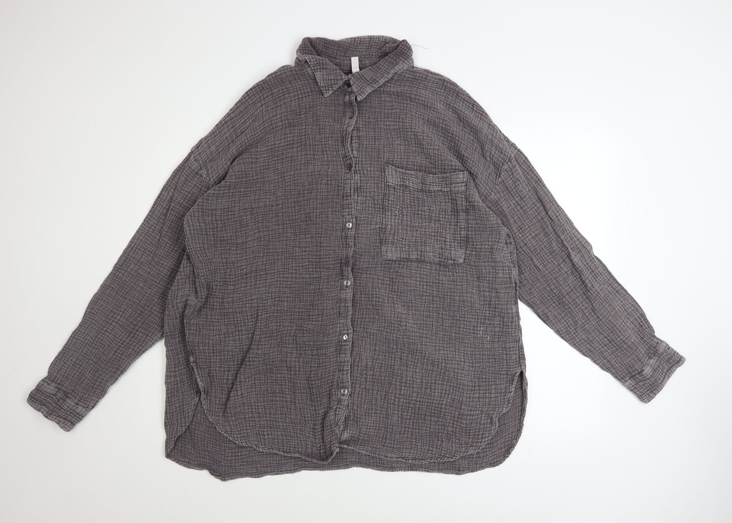 FB Sister Womens Grey Cotton Button-Up Casual Shirt Size L