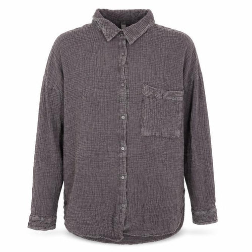 FB Sister Womens Grey Cotton Button-Up Casual Shirt Size L