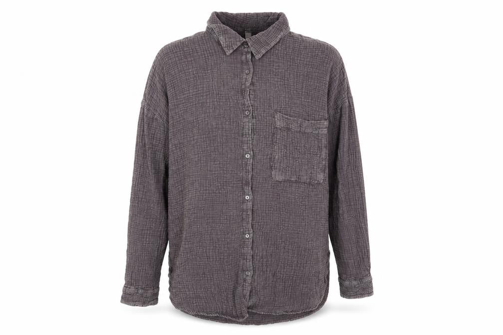 FB Sister Womens Grey Cotton Button-Up Casual Shirt Size L