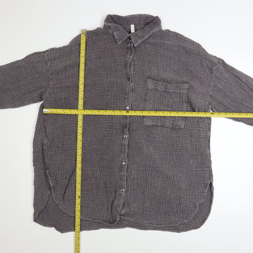 FB Sister Womens Grey Cotton Button-Up Casual Shirt Size L