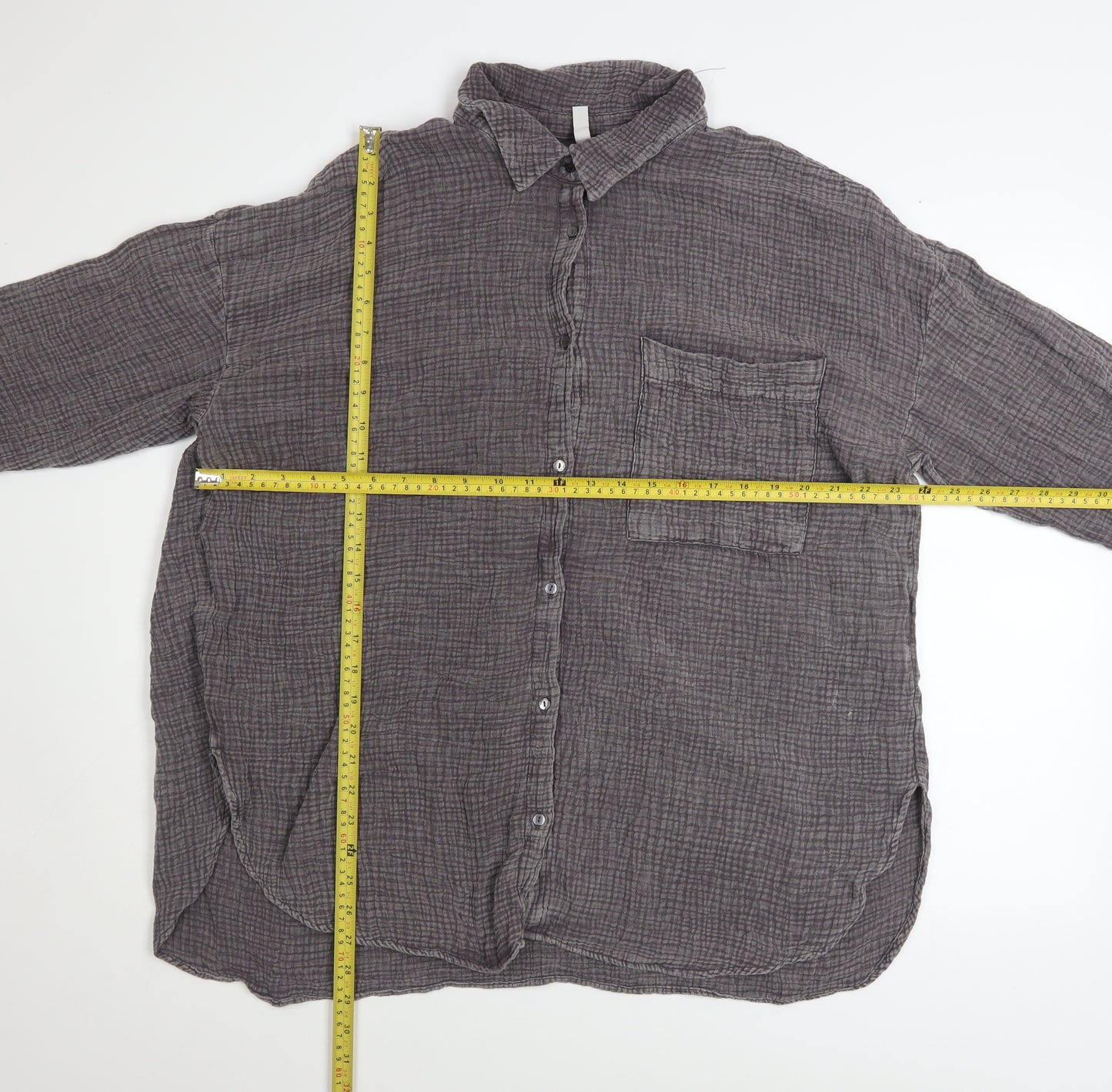 FB Sister Womens Grey Cotton Button-Up Casual Shirt Size L