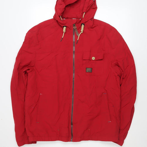 Duck and Cover Men's Red Hooded Windbreaker Jacket L
