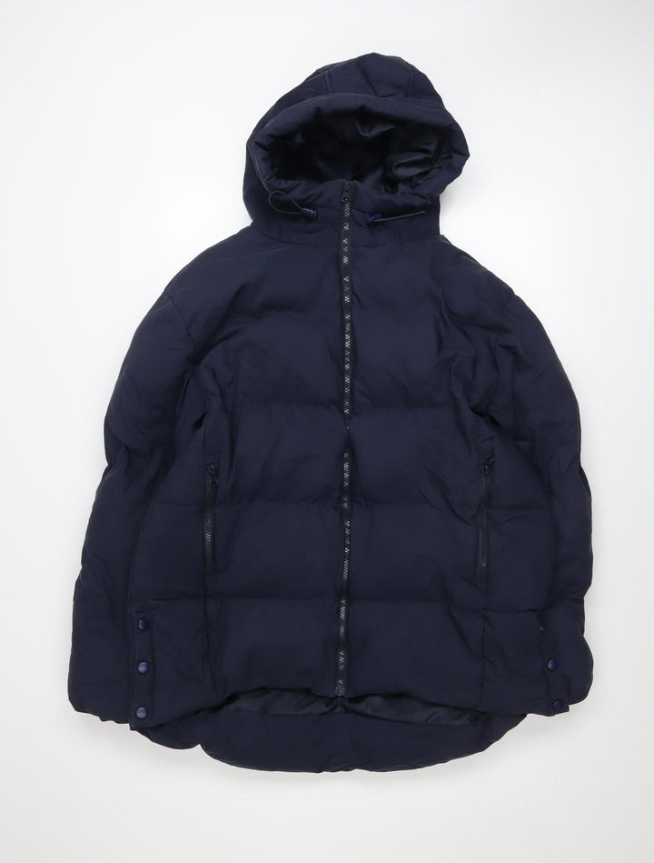 Missguided Women’s Blue Puffer Jacket Hooded Size 10 UK Winter Coat