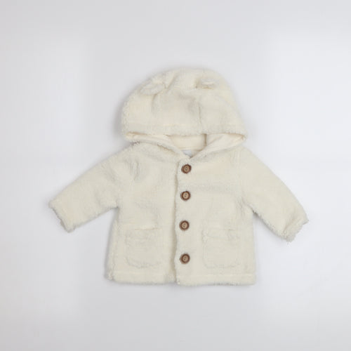 babyGap Unisex Ivory Fleece Hooded Button Coat 3-6 Months