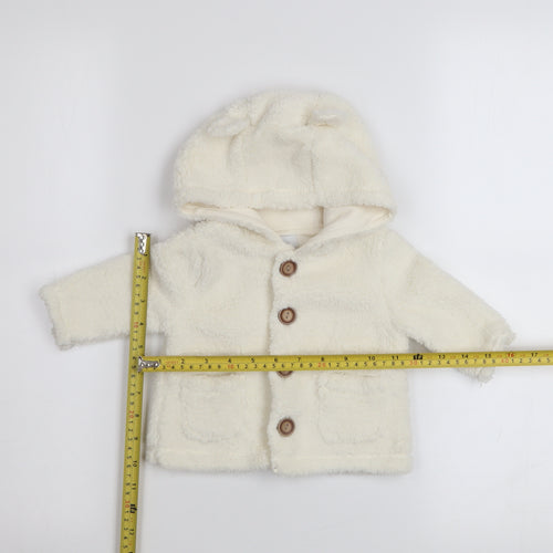 babyGap Unisex Ivory Fleece Hooded Button Coat 3-6 Months