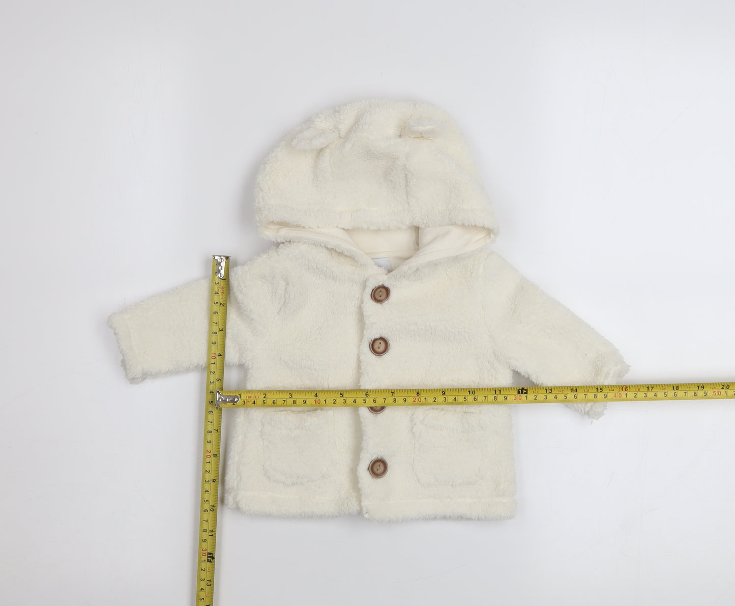 babyGap Unisex Ivory Fleece Hooded Button Coat 3-6 Months