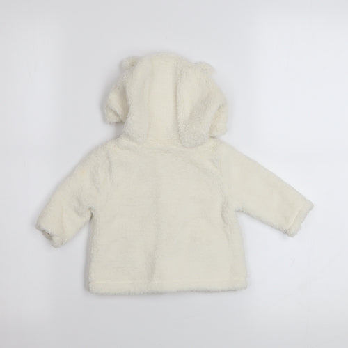 babyGap Unisex Ivory Fleece Hooded Button Coat 3-6 Months