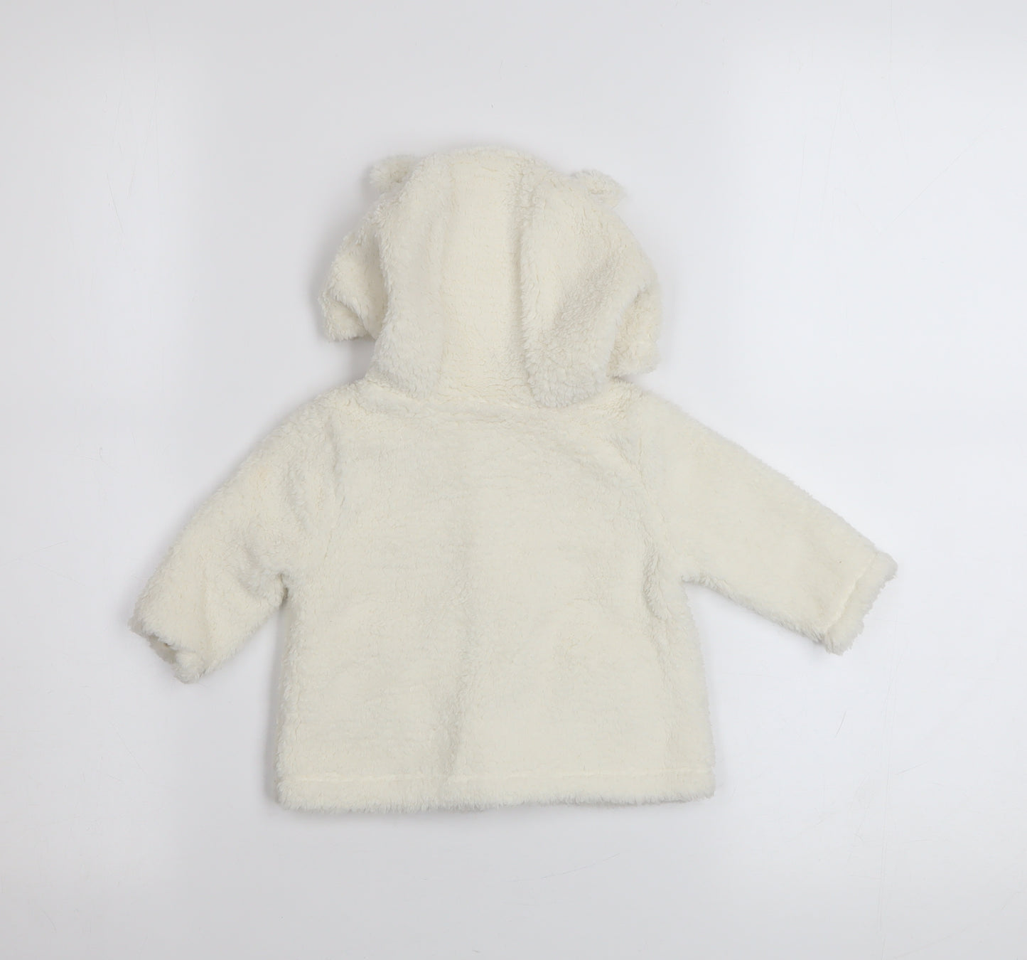 babyGap Unisex Ivory Fleece Hooded Button Coat 3-6 Months