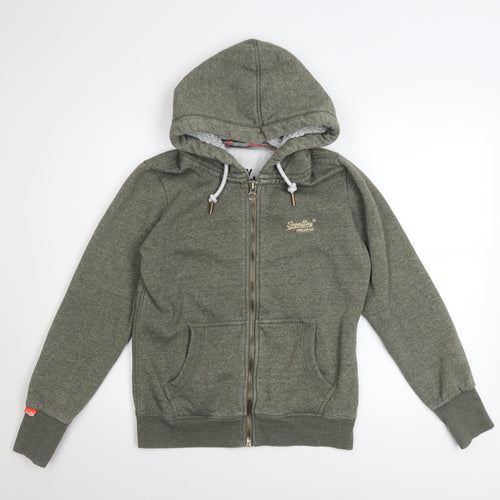 Superdry Women Green Full Zip Hoodie UK 14 Lined Glitter Logo Casual