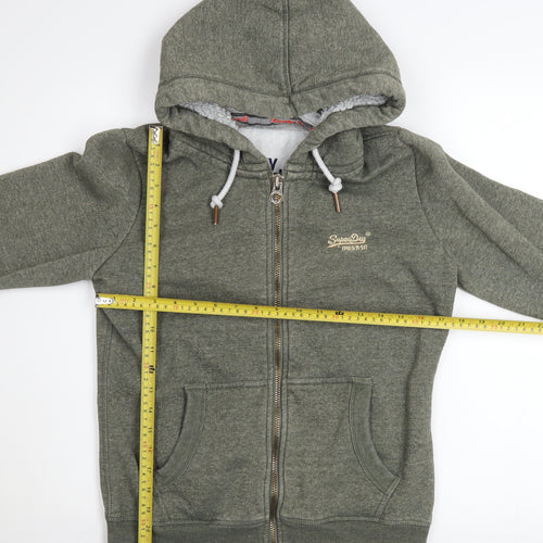 Superdry Women Green Full Zip Hoodie UK 14 Lined Glitter Logo Casual