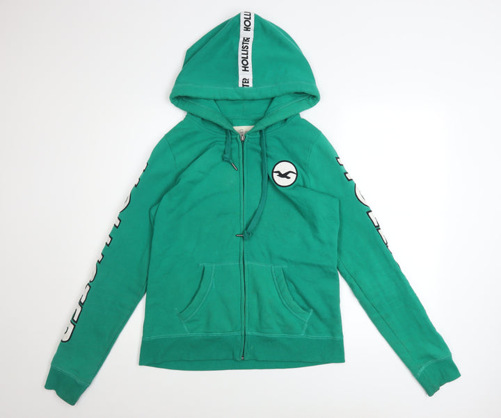 Hollister Unisex Green Full Zip Hoodie Size M Logo Fleece Sweatshirt