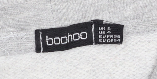 Boohoo Women Grey Hoodie UK 8 Pullover Cotton Blend Casual