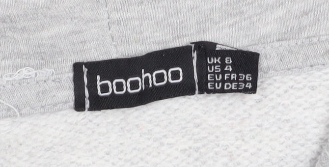 Boohoo Women Grey Hoodie UK 8 Pullover Cotton Blend Casual