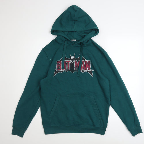 Batman Men’s Green Pullover Hoodie S Graphic Print Logo Sweatshirt