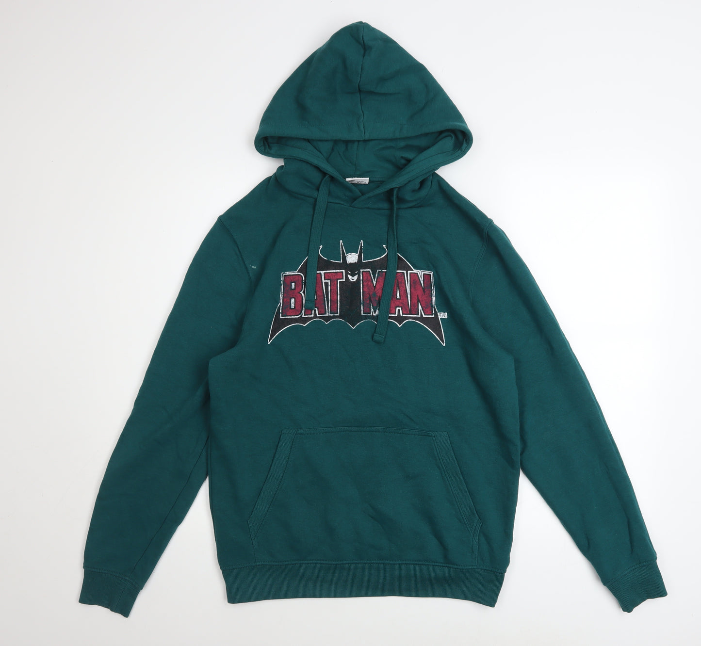 Batman Men’s Green Pullover Hoodie S Graphic Print Logo Sweatshirt
