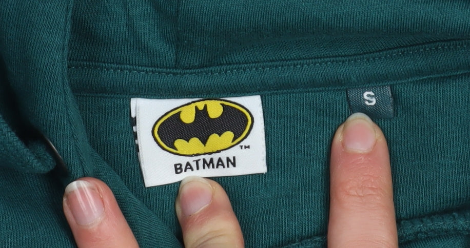 Batman Men’s Green Pullover Hoodie S Graphic Print Logo Sweatshirt