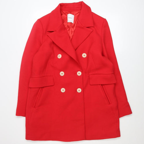 Mango Women’s Red Pea Coat Size 16 Double-Breasted Classic Mid-Length