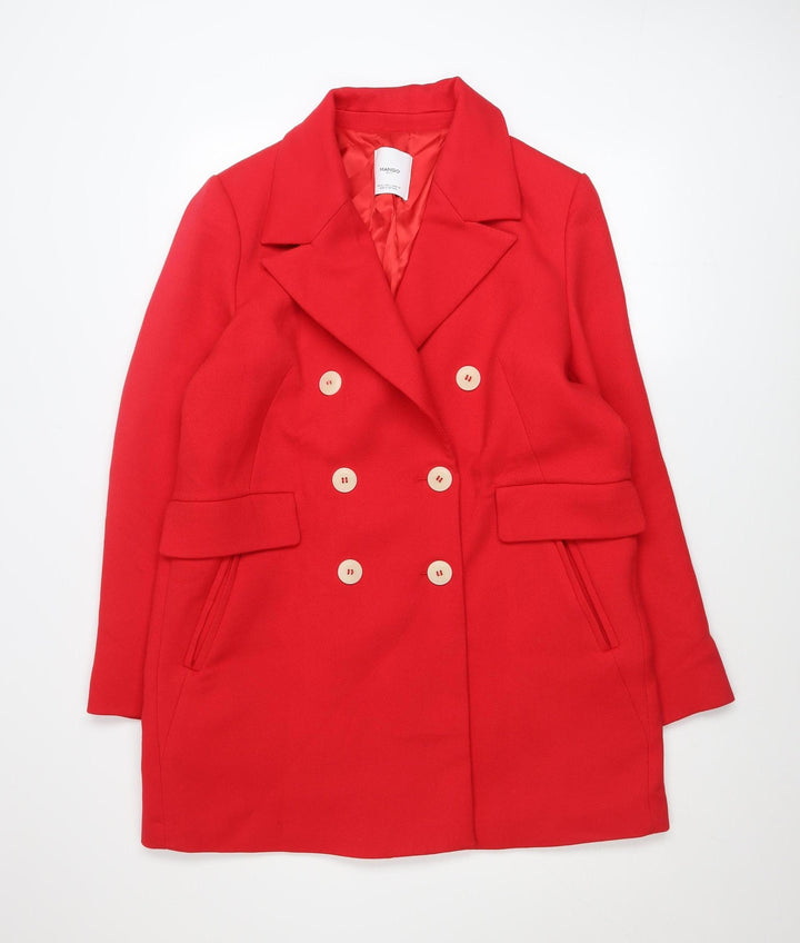 Mango Women’s Red Pea Coat Size 16 Double-Breasted Classic Mid-Length
