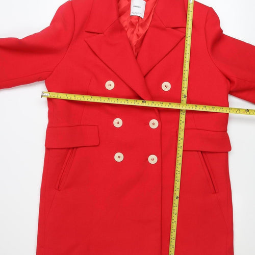 Mango Women’s Red Pea Coat Size 16 Double-Breasted Classic Mid-Length