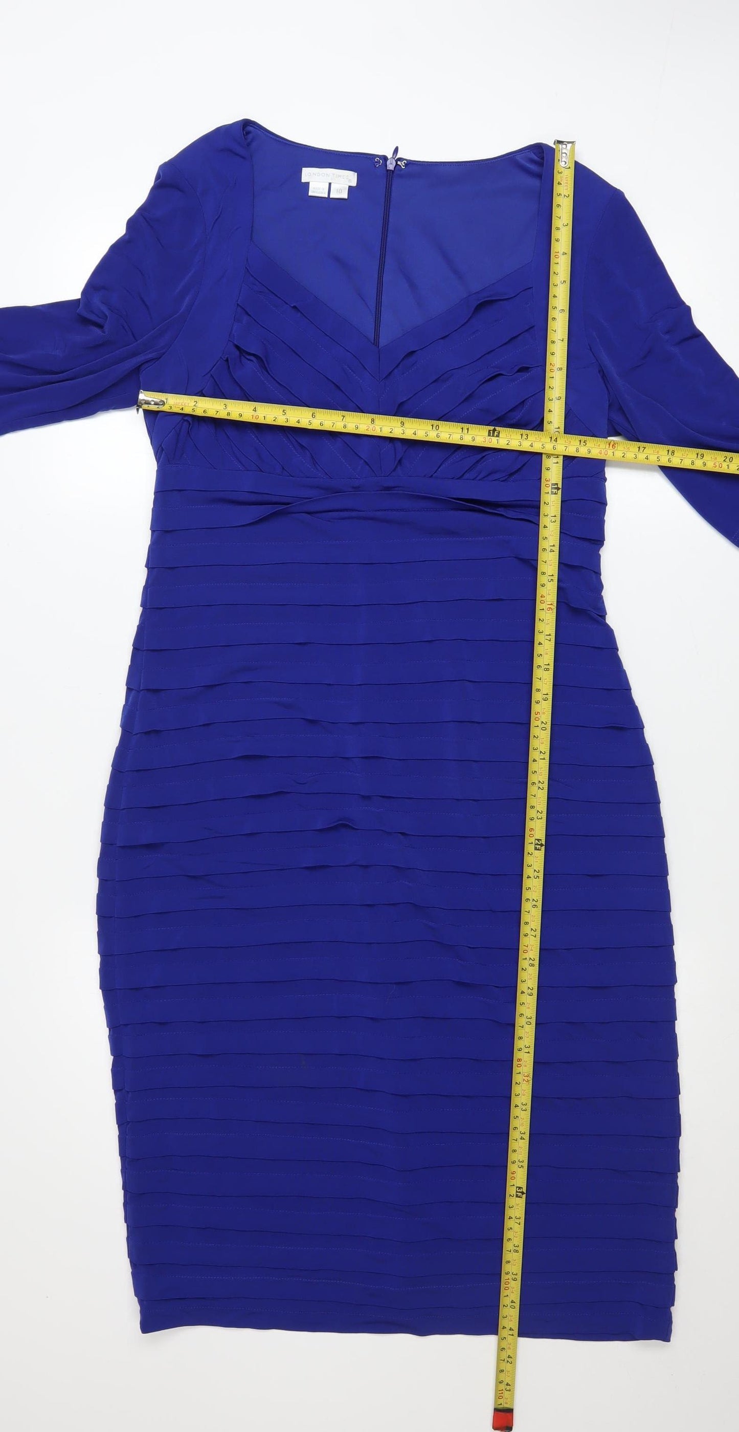 London Times Women Blue Knee Length Sheath Dress Size 10