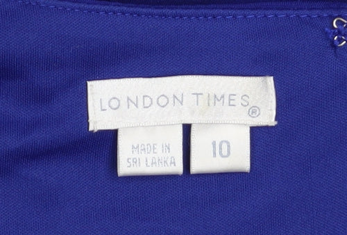 London Times Women Blue Knee Length Sheath Dress Size 10