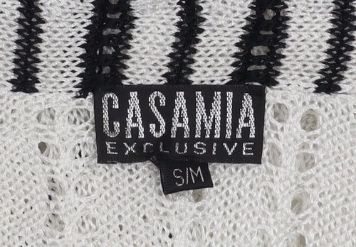 Casamia Women’s White Striped Ruffle Knit Open Cardigan S