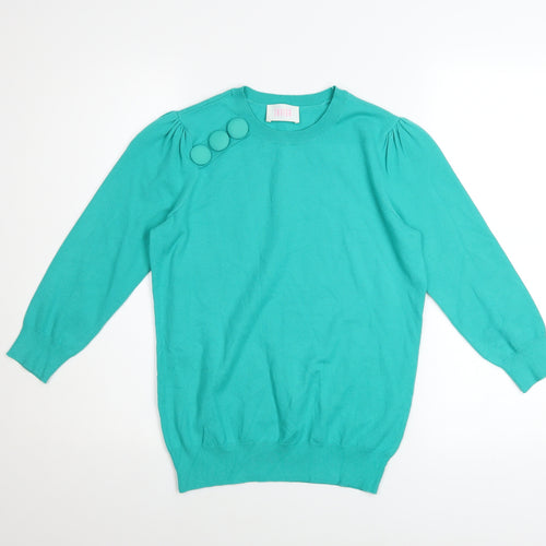 Savida Women’s Green Crew Neck Puff Sleeve Pullover Jumper Size 10