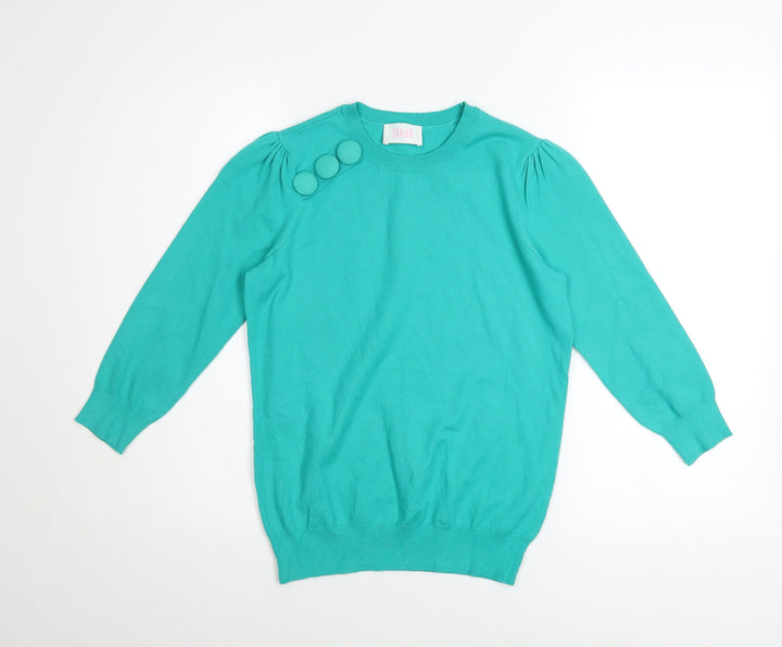 Savida Women’s Green Crew Neck Puff Sleeve Pullover Jumper Size 10