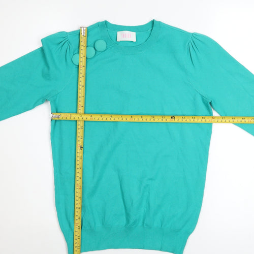 Savida Women’s Green Crew Neck Puff Sleeve Pullover Jumper Size 10