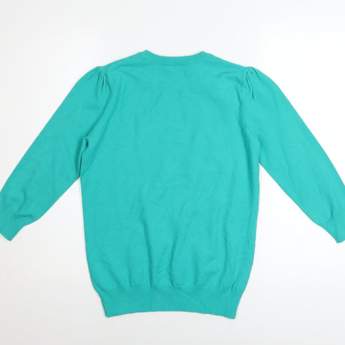 Savida Women’s Green Crew Neck Puff Sleeve Pullover Jumper Size 10