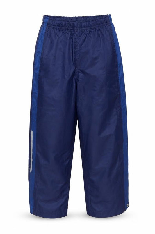 Front view of Crivit boys’ blue rain trousers 7 years outdoor waterproof pants