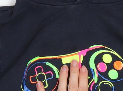 Next Boys Black Gaming Graphic Pullover Hoodie 11 Years Cotton Blend